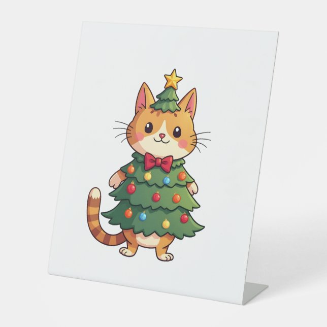 Ginger Cat Christmas Tree Cute Xmas 4 Sockelschild (Vorderseite)