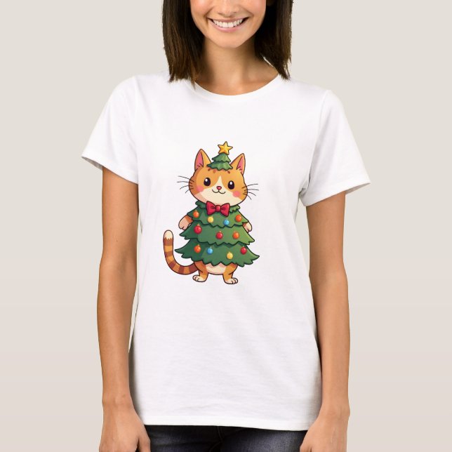 Ginger Cat Christmas Tree Cute Xmas 4 T-Shirt (Vorderseite)