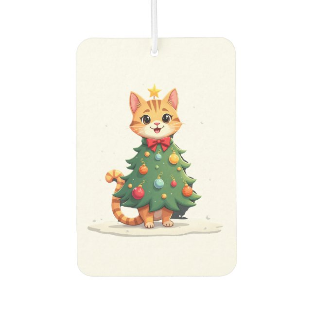 Ginger Cat Christmas Tree Cute Xmas Girls Kids Tod Autolufterfrischer (Vorderseite)
