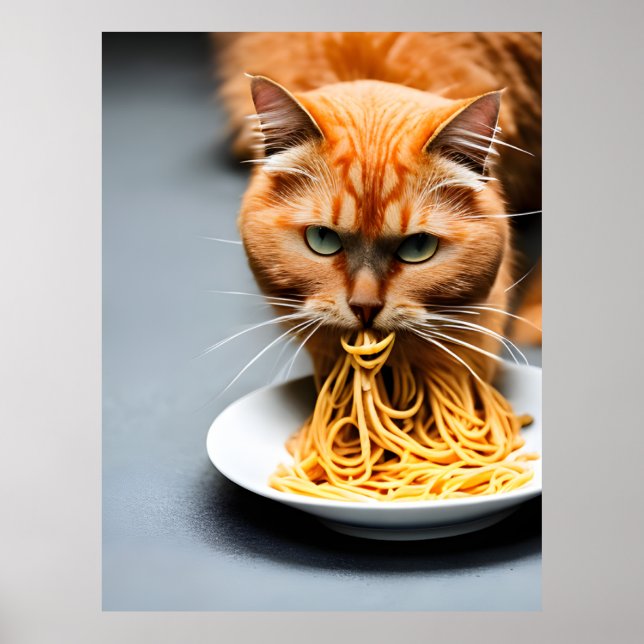 Ginger Cat Eating Spaghetti Poster (Vorne)