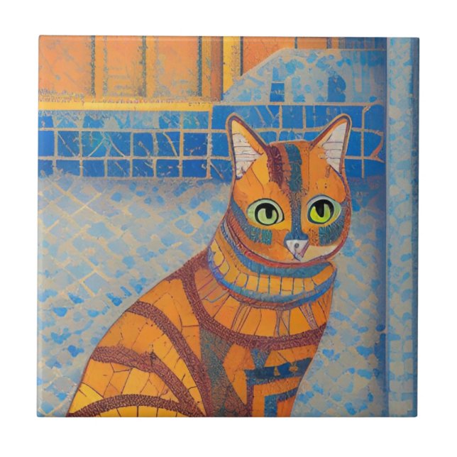 Ginger Cat gestreift moroccan mosaik kitty Stimmen Fliese (Vorderseite)