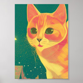 Ginger Cat Illustration Perspektive Art Kitty Poster