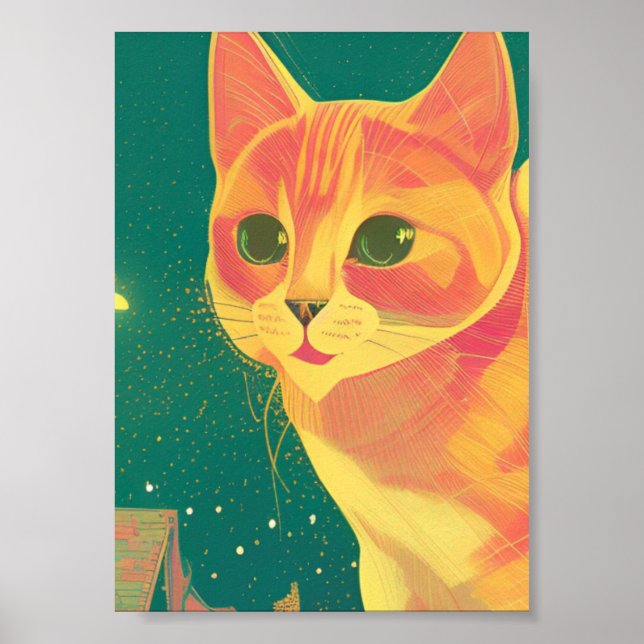 Ginger Cat Illustration Perspektive Art Kitty Poster (Vorne)