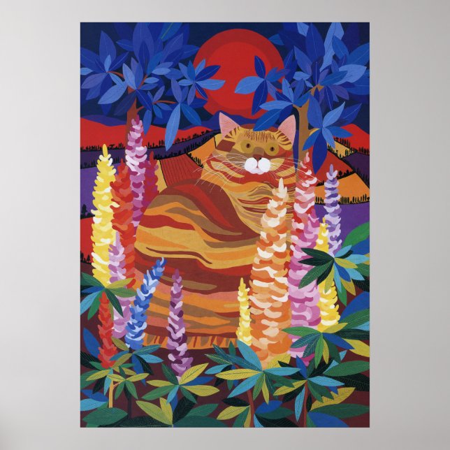Ginger Cat im Garten Poster (Vorne)