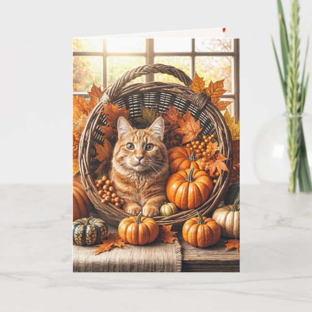 Ginger Cat im Herbst Geburtstag Karte (Vorderseite)