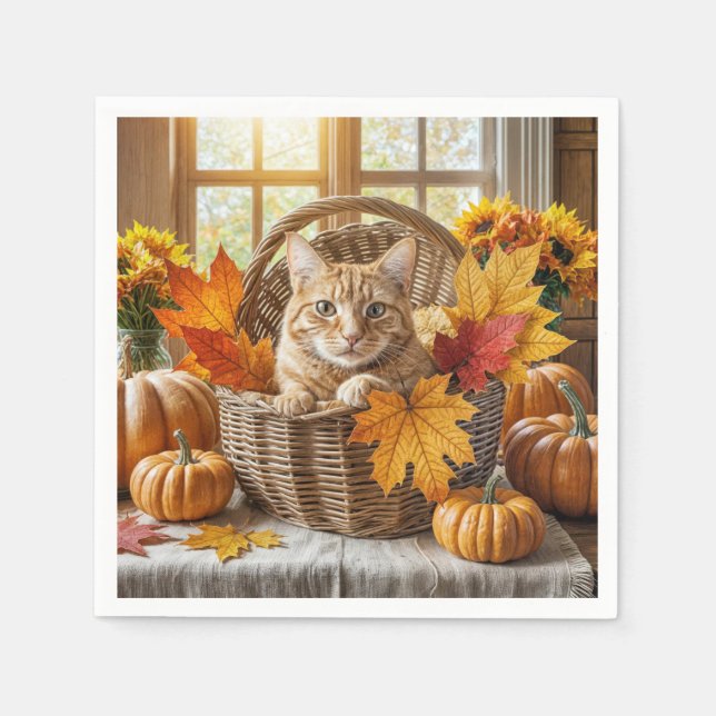 Ginger Cat im Herbstkorb Serviette (Vorderseite)