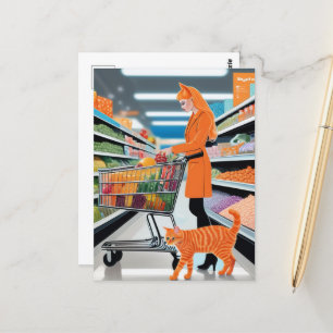 Ginger Cat im Lebensmittelgeschäft Postkarte