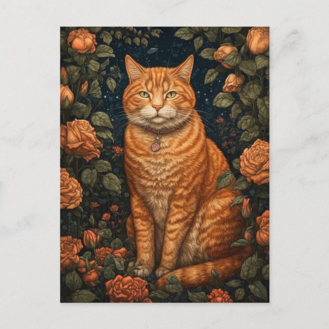 Ginger Cat in den Blume Postkarte (Vorderseite)