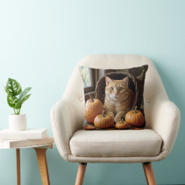 Ginger Cat In einem Erntedank Cornucopia Kissen