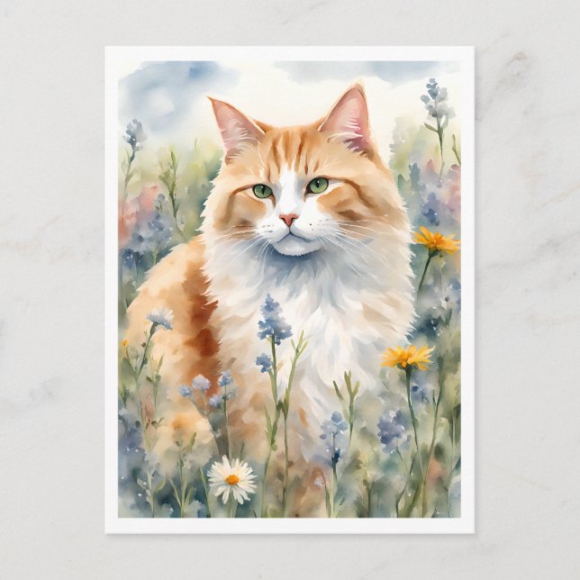Ginger Cat in einer Wildblume Postkarte (Vorderseite)