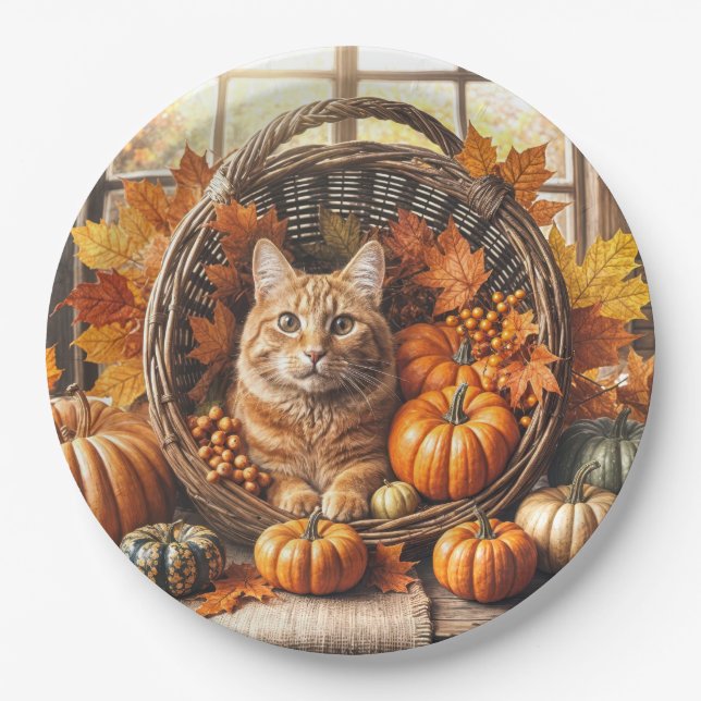 Ginger Cat in Erntedank Cornucopia Pappteller (Vorderseite)