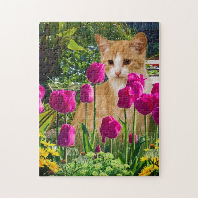 Ginger Cat in Tulip Garden Puzzle (Vertikal)