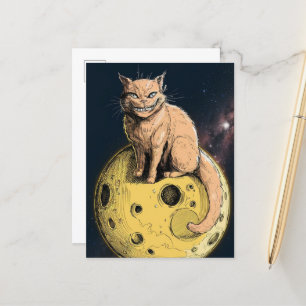 Ginger Cat lächelt auf dem Mond Postkarte