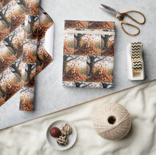 Ginger Cat Leaping Out of Herbst Leaf Pile Geschenkpapier