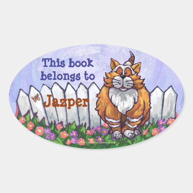 Ginger Cat Library Buchzeichen Ovaler Aufkleber (Vorderseite)