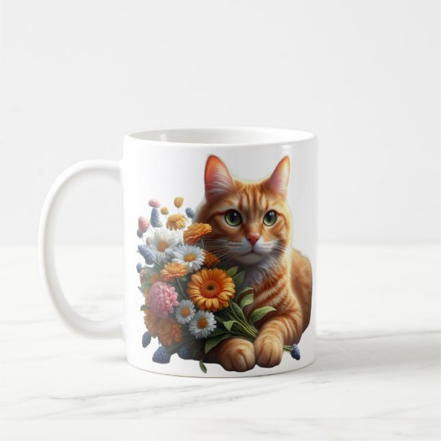 Ginger Cat mit Bouquet von Blume Kaffeetasse (Links)
