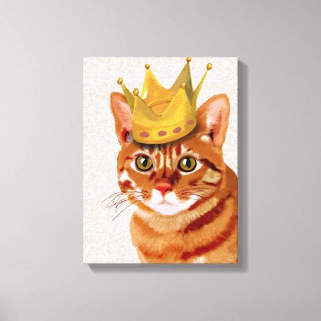Ginger Cat mit Crown Portrait Leinwanddruck (Vorderseite)