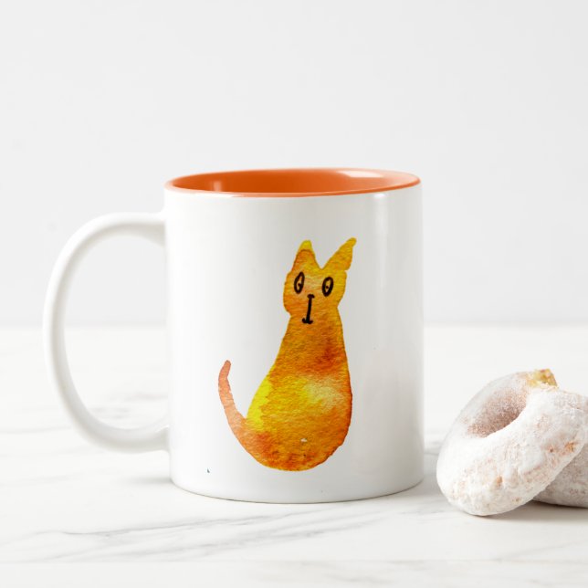 Ginger Cat niedliche Aquarellbilderkunst Zweifarbige Tasse (Mit Donut)