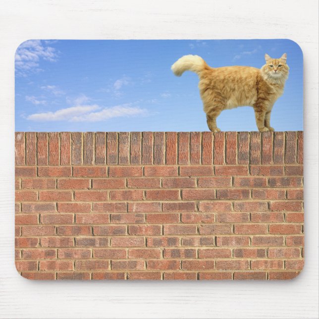 Ginger Cat Stehend an der Ziegelmauer Mousepad (Vorne)