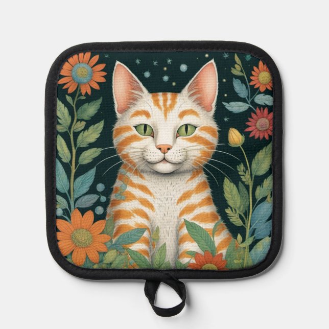 Ginger Cat und Blume Topflappen (Vorderseite)