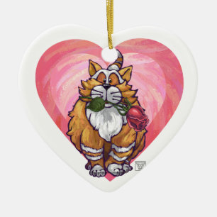 Ginger Cat Valentine's Day Keramik Ornament