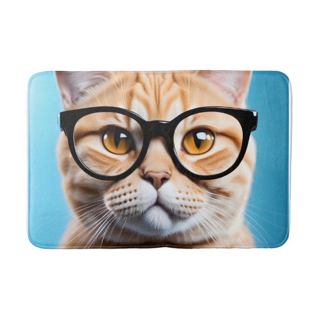 Ginger Cat Wearing Glasses Badematte (Vorderseite)