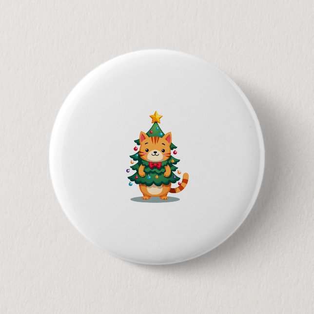 Ginger Cat Weihnachtsbaum Niedlich Xmas 2 Button (Vorderseite)