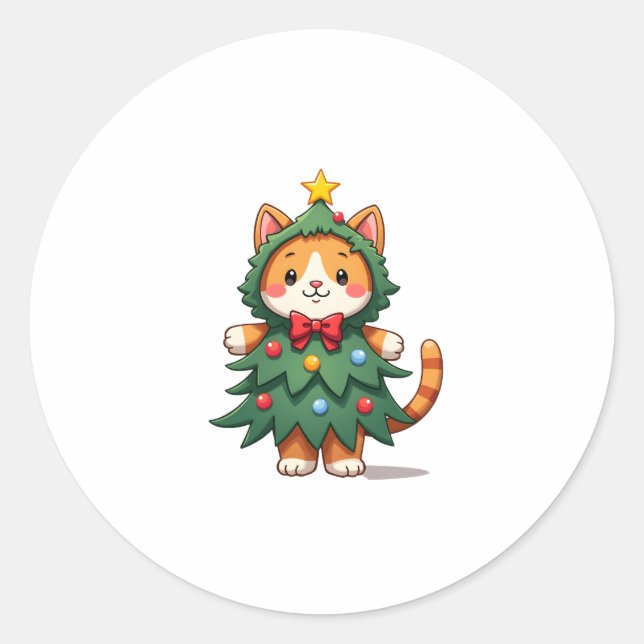 Ginger Cat Weihnachtsbaum Niedlich Xmas 3 Runder Aufkleber (Vorderseite)