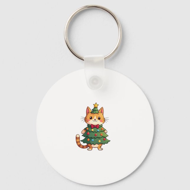 Ginger Cat Weihnachtsbaum Niedlich Xmas 4 Schlüsselanhänger (Vorderseite)