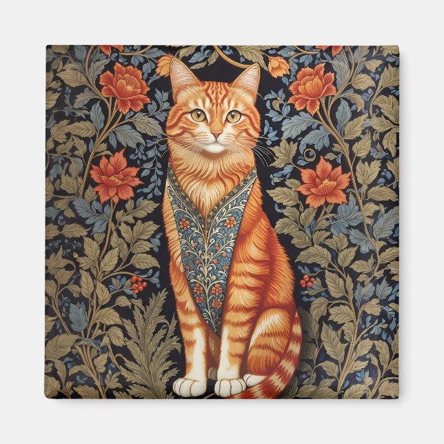 Ginger Cat William Morris Inspirierte floral Magnet (Vorne)