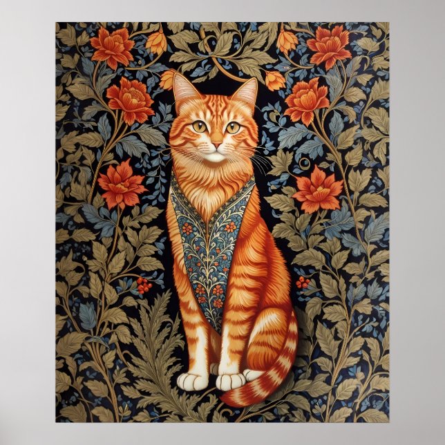 Ginger Cat William Morris Inspirierte floral Poster (Vorne)
