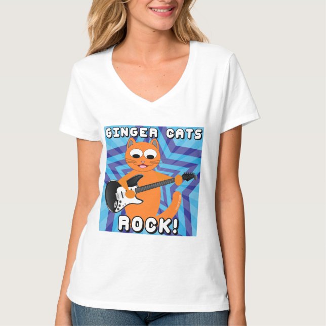 Ginger Cats Rock! Gitarre Cat T Shirt (Vorderseite)