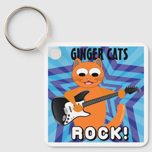 Ginger Cats Rock! Gitarrenkatze Schlüsselanhänger (Vorderseite)