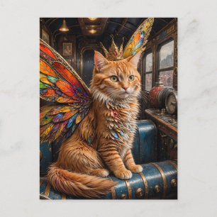 Ginger Fairy Cat Sits in einem Vintagen Zug Postkarte