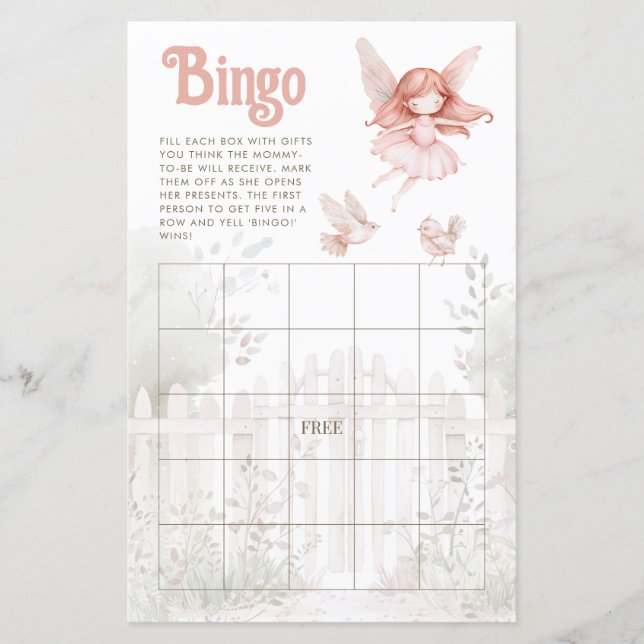 Ginger Fairy Girl Baby Shooting Bingo Sheet (Vorderseite)
