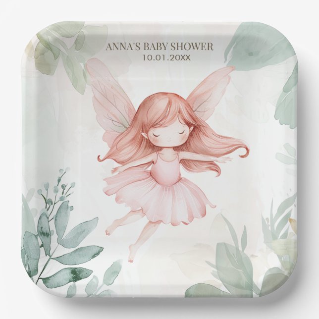 Ginger Fairy Girl Baby Shower Pappteller (Vorderseite)