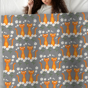 Ginger Floral Orange Cat Energy Fleecedecke