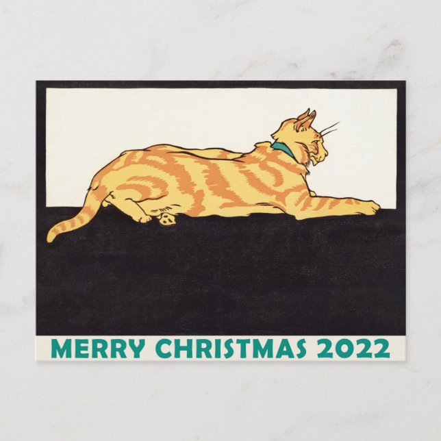 Ginger gestreifte Katze Xmas Tiger Jahr Postkarte (Vorderseite)