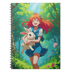 Ginger-haarige Girl mit ihrem Bunny Notizblock