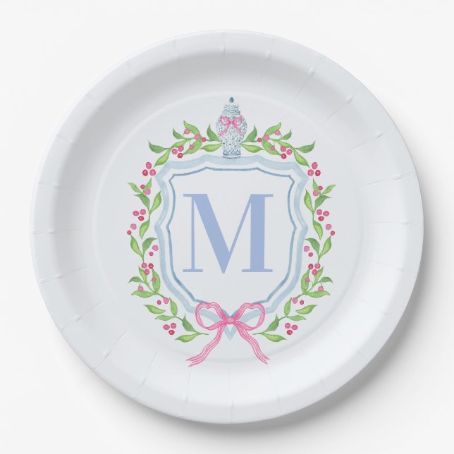 Ginger Jar & Christmas Berries Monogram Pappteller (Vorderseite)