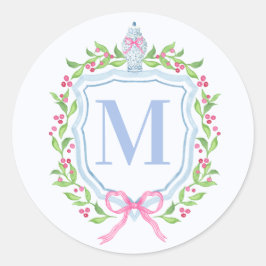 Ginger Jar & Christmas Berries Monogram Runder Aufkleber