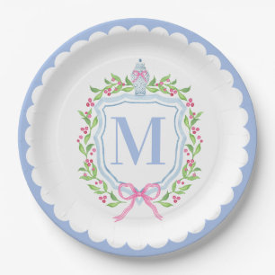 Ginger Jar & Christmas Berries Monogram Scalloped Pappteller