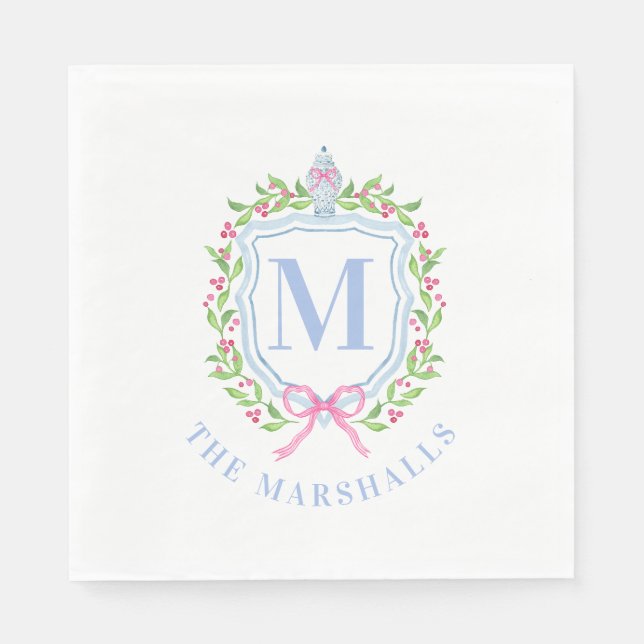 Ginger Jar & Christmas Berries Monogram Serviette (Vorderseite)