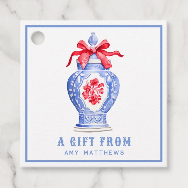 Ginger Jar mit Red Bow Personalisiert Geschenkanhänger (Vorderseite)