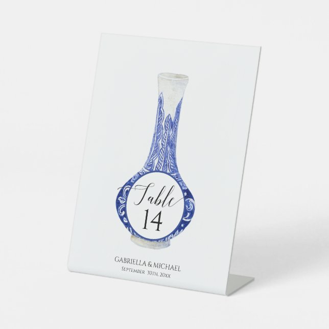 Ginger Jar Navy Blue White Chinoiserie Wedding Sockelschild (Vorderseite)