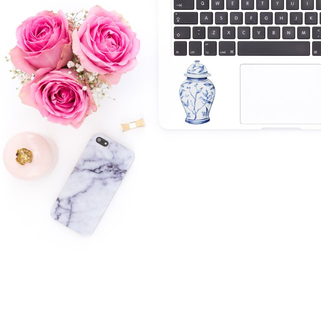 Ginger Jar White mit Name Vinyl Sticker (blue and white ginger jar sticker)