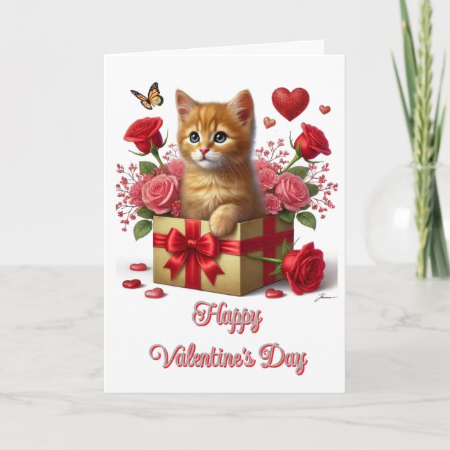 Ginger-Kätzchen Valentinstag  Karte (Vorderseite)