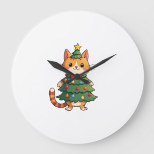 Ginger Katze Weihnachtsbaum Süß Xmas 4 Große Wanduhr