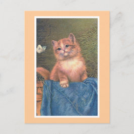 "Ginger Kitten and Butterfly" Vintag Postkarte