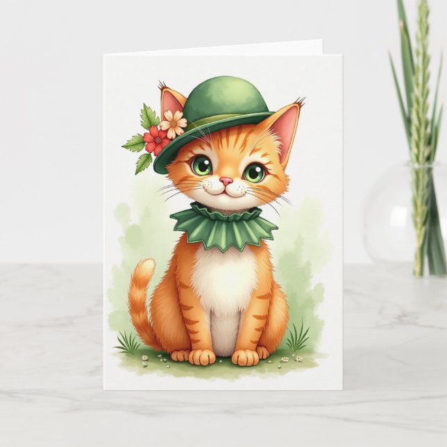Ginger Kitten Bowler Hat Card Karte (Vorderseite)